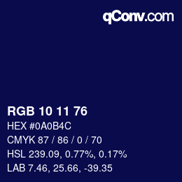 カラーコード: RGB 10 11 76 | qconv.com