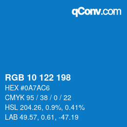 Color code: RGB 10 122 198 | qconv.com
