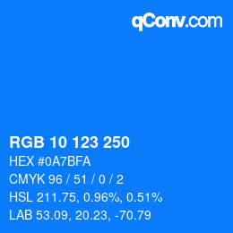 カラーコード: RGB 10 123 250 | qconv.com