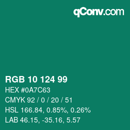 颜色代码: RGB 10 124 99 | qconv.com
