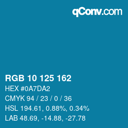Color code: RGB 10 125 162 | qconv.com