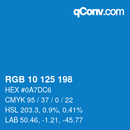 Color code: RGB 10 125 198 | qconv.com