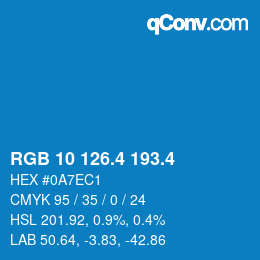 カラーコード: RGB 10 126.4 193.4 | qconv.com