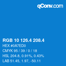 カラーコード: RGB 10 126.4 208.4 | qconv.com