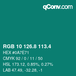 カラーコード: RGB 10 126.8 113.4 | qconv.com