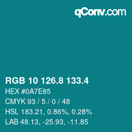 カラーコード: RGB 10 126.8 133.4 | qconv.com