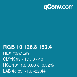 カラーコード: RGB 10 126.8 153.4 | qconv.com
