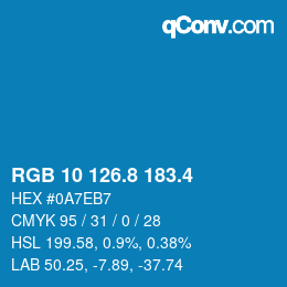 カラーコード: RGB 10 126.8 183.4 | qconv.com