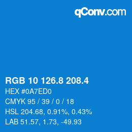 カラーコード: RGB 10 126.8 208.4 | qconv.com