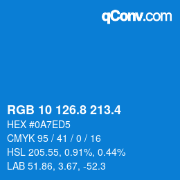 カラーコード: RGB 10 126.8 213.4 | qconv.com