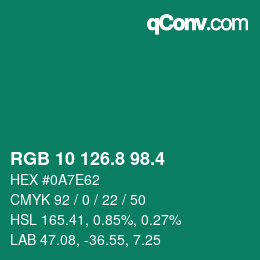 カラーコード: RGB 10 126.8 98.4 | qconv.com