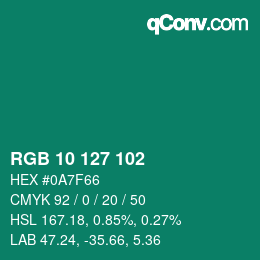 Color code: RGB 10 127 102 | qconv.com