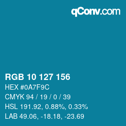 カラーコード: RGB 10 127 156 | qconv.com