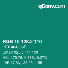 カラーコード: RGB 10 128.2 110 | qconv.com