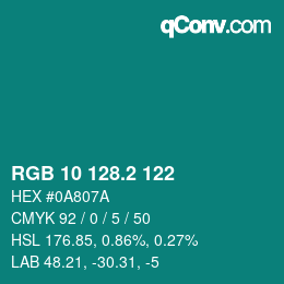 Color code: RGB 10 128.2 122 | qconv.com