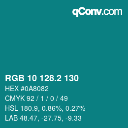 カラーコード: RGB 10 128.2 130 | qconv.com