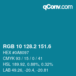 カラーコード: RGB 10 128.2 151.6 | qconv.com