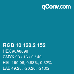 カラーコード: RGB 10 128.2 152 | qconv.com