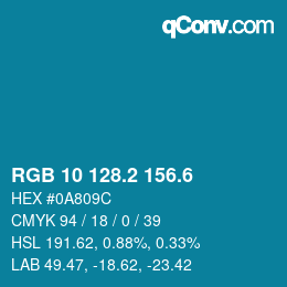 カラーコード: RGB 10 128.2 156.6 | qconv.com