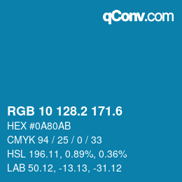 カラーコード: RGB 10 128.2 171.6 | qconv.com