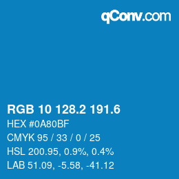 カラーコード: RGB 10 128.2 191.6 | qconv.com