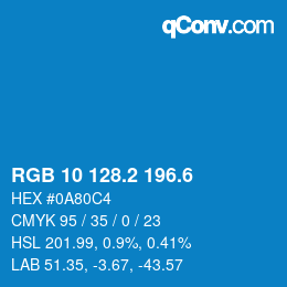 カラーコード: RGB 10 128.2 196.6 | qconv.com