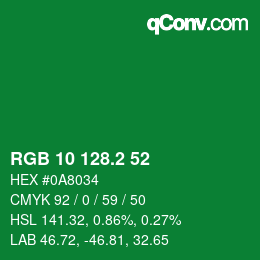 カラーコード: RGB 10 128.2 52 | qconv.com