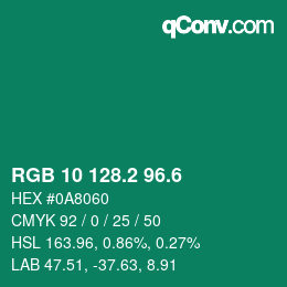 カラーコード: RGB 10 128.2 96.6 | qconv.com