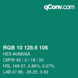 カラーコード: RGB 10 128.6 106 | qconv.com