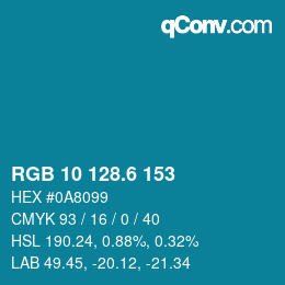 カラーコード: RGB 10 128.6 153 | qconv.com