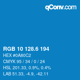 カラーコード: RGB 10 128.6 194 | qconv.com