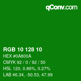 颜色代码: RGB 10 128 10 | qconv.com