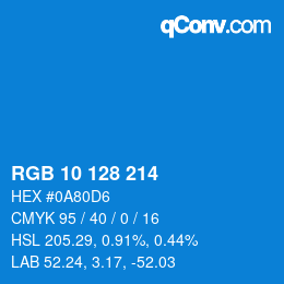 Color code: RGB 10 128 214 | qconv.com