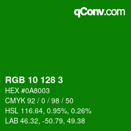 Color code: RGB 10 128 3 | qconv.com