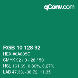 颜色代码: RGB 10 128 92 | qconv.com