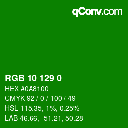 Color code: RGB 10 129 0 | qconv.com