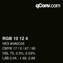 カラーコード: RGB 10 12 4 | qconv.com