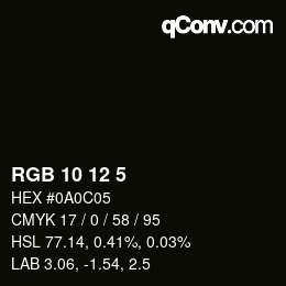 Color code: RGB 10 12 5 | qconv.com