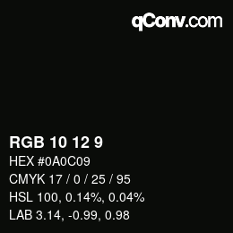 颜色代码: RGB 10 12 9 | qconv.com