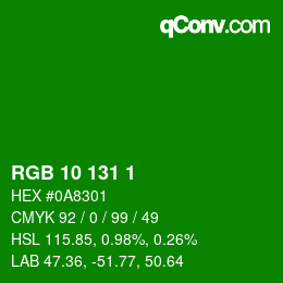 颜色代码: RGB 10 131 1 | qconv.com