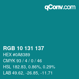 Color code: RGB 10 131 137 | qconv.com