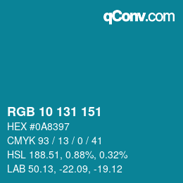 Color code: RGB 10 131 151 | qconv.com