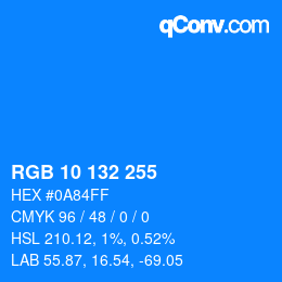 カラーコード: RGB 10 132 255 | qconv.com
