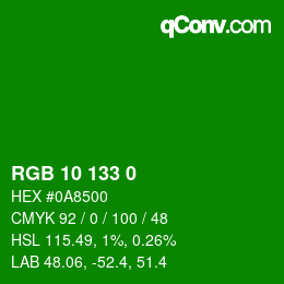 Color code: RGB 10 133 0 | qconv.com