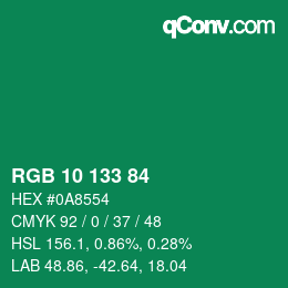 カラーコード: RGB 10 133 84 | qconv.com