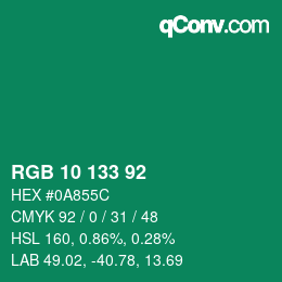 颜色代码: RGB 10 133 92 | qconv.com
