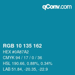 カラーコード: RGB 10 135 162 | qconv.com