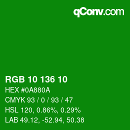 Color code: RGB 10 136 10 | qconv.com