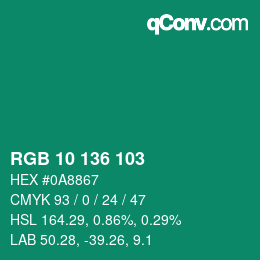 Farbcode: RGB 10 136 103 | qconv.com