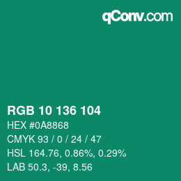 Color code: RGB 10 136 104 | qconv.com